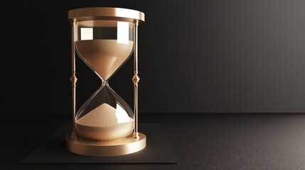 Elegant sand hourglass with golden frame on dark background
