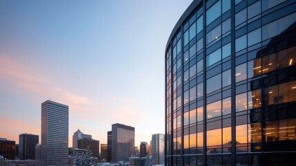 Naklejka premium City Skyline With Modern Architecture at Sunset