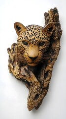 Naklejka premium Jaguar, Animal, Sculpture, Wood Carving, Abstract Image, Texture, Pattern Background, Wallpaper, Smartphone Cover and Screen, PC, Laptop, 9:16 and 16:9 Format