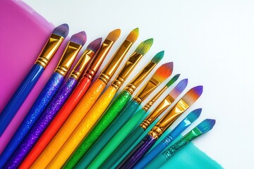 Fototapeta premium Rainbow Paintbrushes Art Supplies