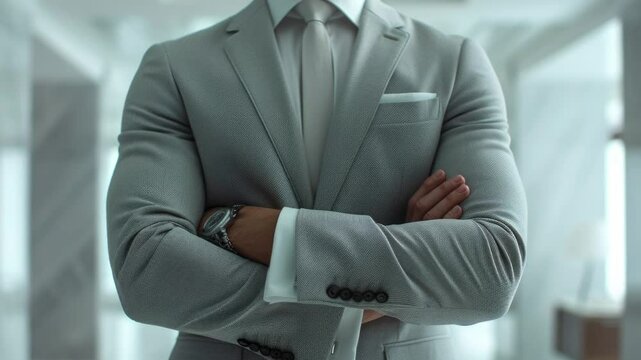 Confident businessman standing with crossed arms.