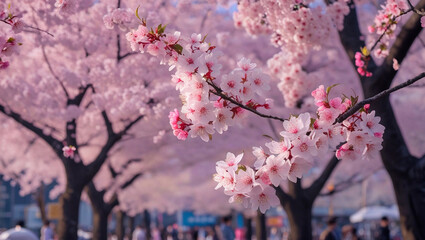 Fototapeta premium The National Cherry Blossom Festival is a sight to behold, with delicate pink and white blossoms adorning the trees in a breathtaking display of nature's beauty