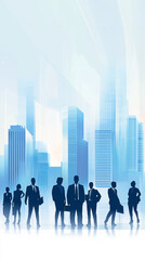 Fototapeta premium corporate or professional setting, showcasing a group of business professionals against the backdrop of a modern cityscape.