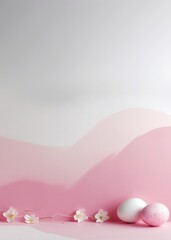 Easter eggs and flowers against an rose colored background