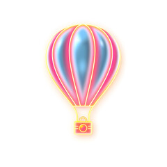 Obraz premium Hot air balloon holographic 3D icon. neon symbol vector illustration isolated on white background. Generative AI