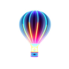 Obraz premium Hot air balloon holographic 3D icon. neon symbol vector illustration isolated on white background. Generative AI
