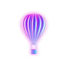 Fototapeta premium Hot air balloon holographic 3D icon. neon symbol vector illustration isolated on white background. Generative AI