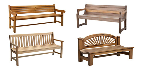Wooden park bench on white, rustic and sturdy park bench, Cut Out