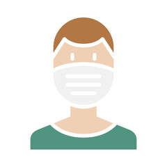 face mask icon in flat color style