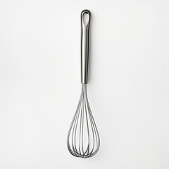 A High-Quality Stainless Steel Whisk with a Wooden Handle, Isolated on a White Background, Perfect for Cooking, Baking, and Kitchen Preparation