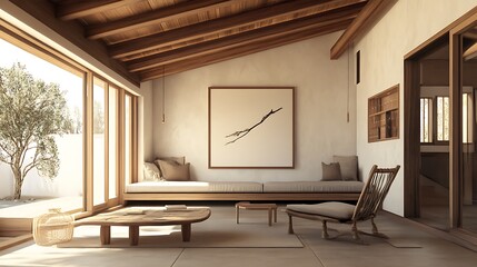Fototapeta premium Beautiful Modern Living room Interior with furniture's ,mockup frame , posters, wall -3d Rendering