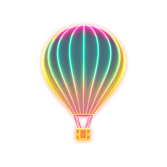 Naklejka premium Hot air balloon holographic 3D icon. neon symbol vector illustration isolated on white background. Generative AI