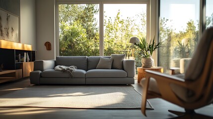 Beautiful Modern Living room Interior with furniture's ,mockup frame , posters, wall -3d Rendering