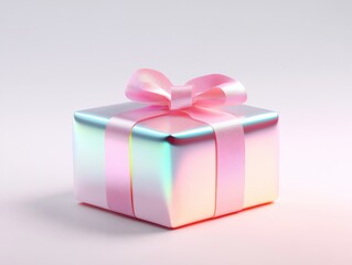 Obraz premium iridescent gift box with pink ribbon