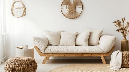 Beautiful Modern Living room Interior with furniture's ,mockup frame , posters, wall -3d Rendering