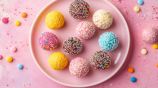 Colorful brigadiers on a pink plate