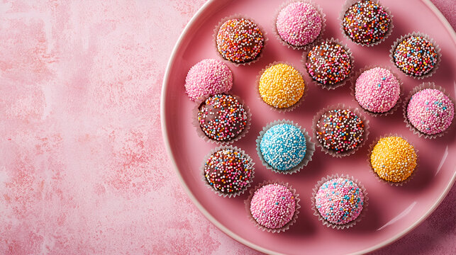 Colorful brigadiers on a pink plate
