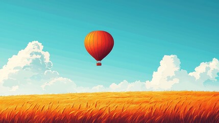 Obraz premium Vibrant Hot Air Balloon Over Golden Fields Under Blue Sky