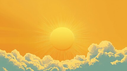 Bright Sun Over Soft Clouds in Vibrant Yellow Sky at Sunset