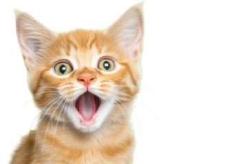 Surprised British kitten with wide open mouth, cut out
