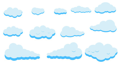 Set of 12 comic style clouds, transparent background