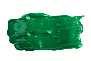 Acrylic green paint brush track blank art isolated on the white background