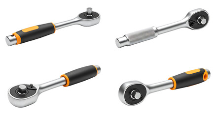 Four Different Ratchet Wrenches Showcase on Black Background for Tools