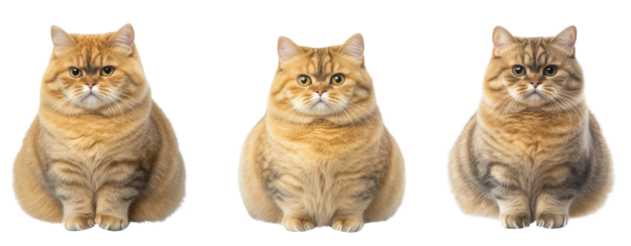 Three adorable round cats in watercolor style, cut out