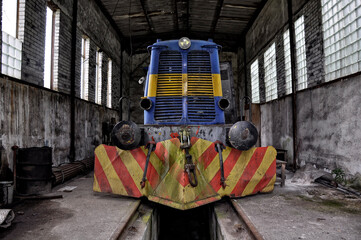 abandoned mining train in the building