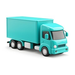 Teal Cartoon Delivery Truck on White Background