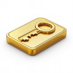3D golden bar with key icon on a white background, minimalist style design