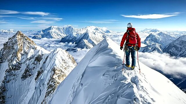 Fearless Mountaineer Conquers Icy Peak in Harsh Conditions