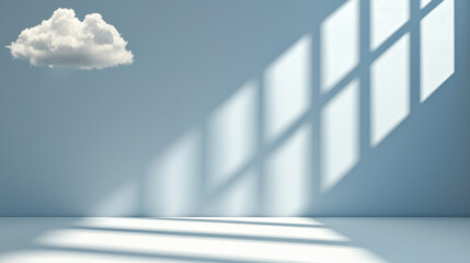 serene scene featuring cloud and shadows on light blue wall, evoking calmness