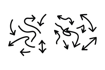 Hand-drawn arrows in various directions, creating a dynamic and abstract design.
