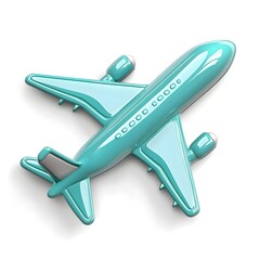 Teal Airplane Illustration Top View on White Background