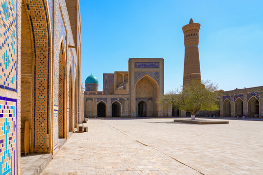 Courtyard of the Kalan Mosque in the Po-i-Kalyan complex of the historic old town of Bukhara in Uzbekistan, Central Asia
