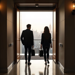 Going out on the town: Business travelers leave the hotel, ready for new adventures