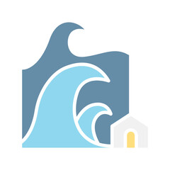 Tsunami icon in flat color style