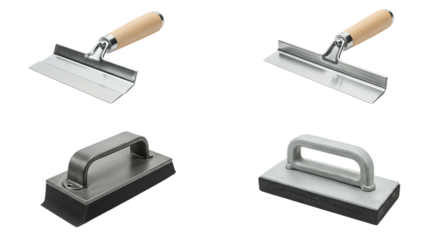 Various Metal and Sponge Concrete Finishing Trowels for Construction Work