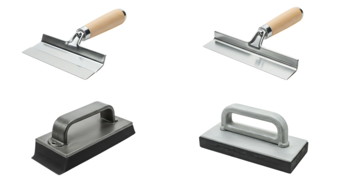 Various Metal and Sponge Concrete Finishing Trowels for Construction Work
