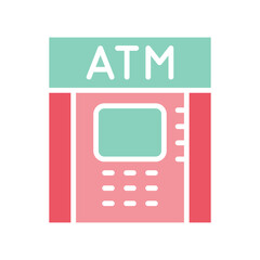 ATM machine icon in flat color style