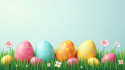 Fototapeta premium colorful eggs candies sit green grass decorative easter