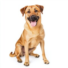 Obraz premium Proud and content dog sitting against white background for pet enthusiasts