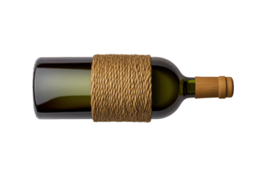 Elegant wine bottle wrapped in natural twine, cut out