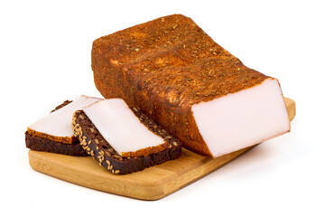 Smoked pork loin, isolated on white background.