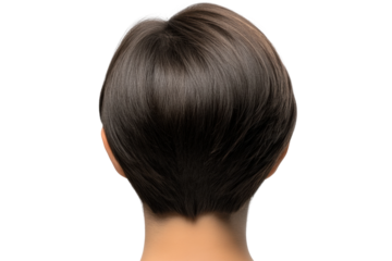 Woman showcasing stylish short hair from back view, cut out
