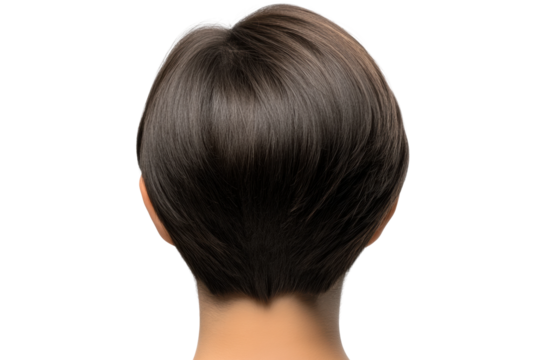Woman showcasing stylish short hair from back view, cut out
