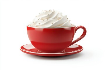 Red Cup of Hot chocolate white marshmallow isolated on white background