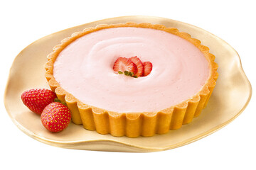 prato com torta cremosa de morango fresco isolado em fundo transparente