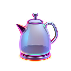 Obraz premium Kettle holographic 3D icon. neon symbol vector illustration isolated on white background. Generative AI